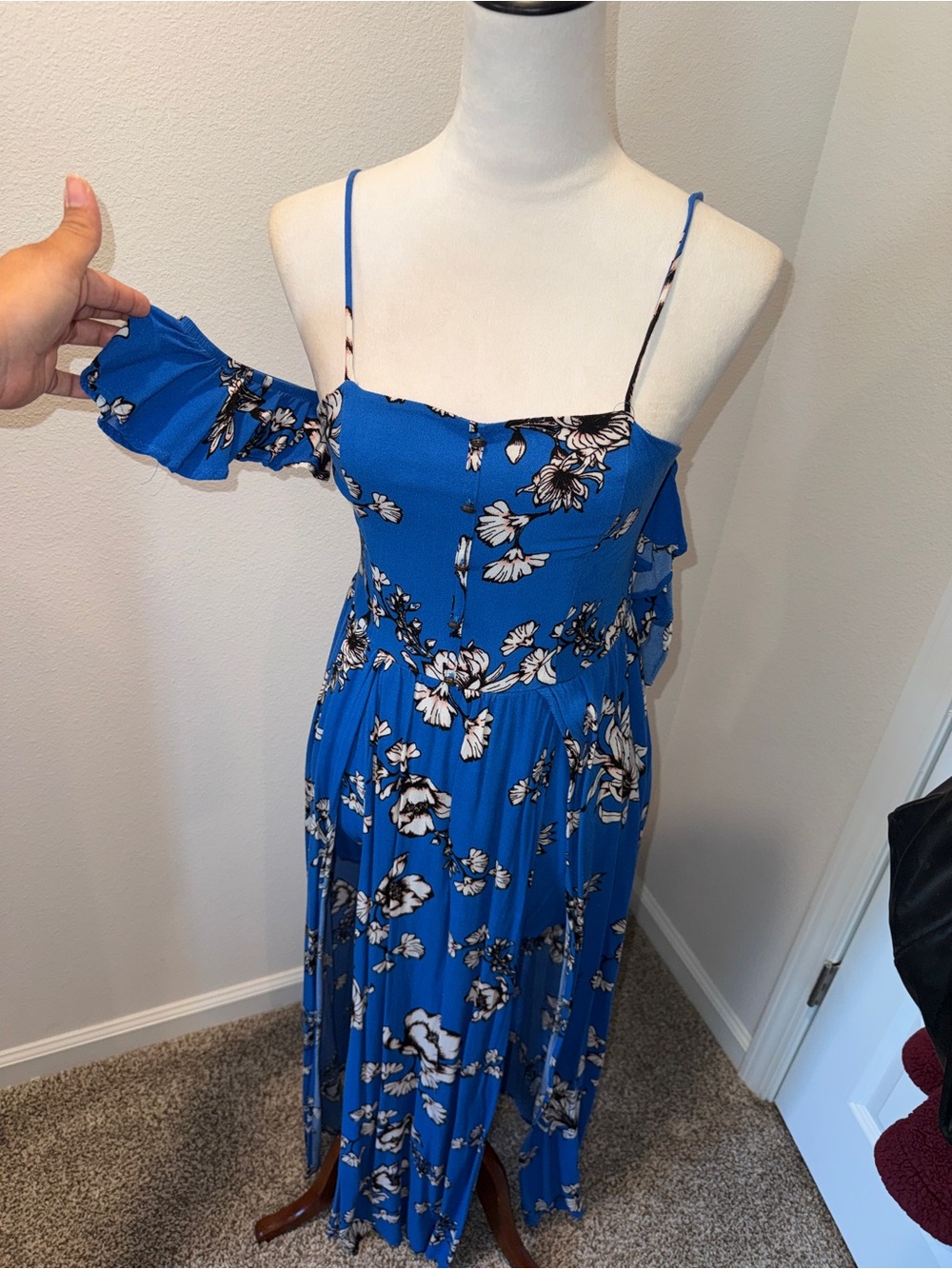 Xhilaration Royal Blue Floral Maxi Dress With Off-Shoulder Cuffs, S